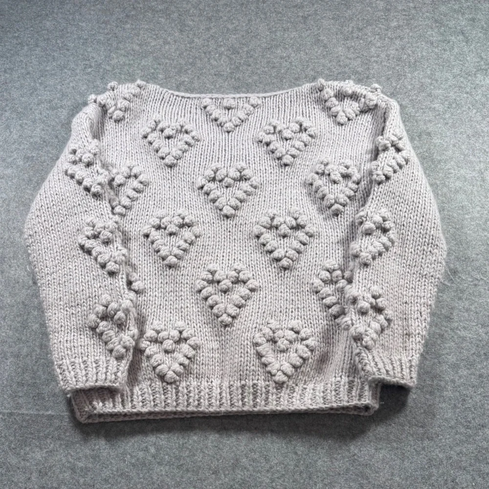 Chicwish Heart Pom Pom Sweater Womens S/M Lavender Excellent Chunky Knit Wool